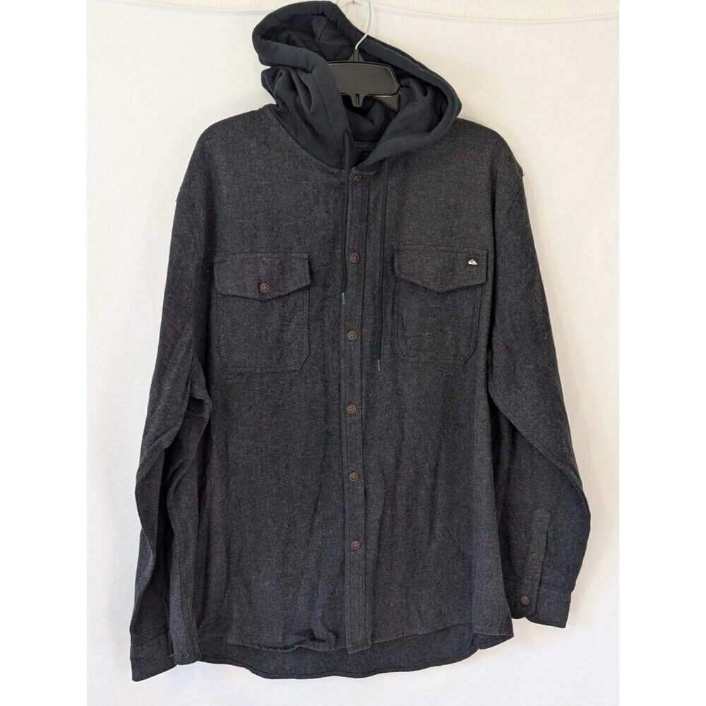 NWOT Quiksilver Men’s XL Gray Hooded Button Down Shirt 100% Cotton Skater